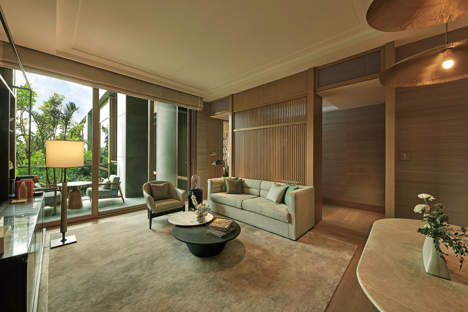 The living area of the Courtyard Suite at Capella Bangkok