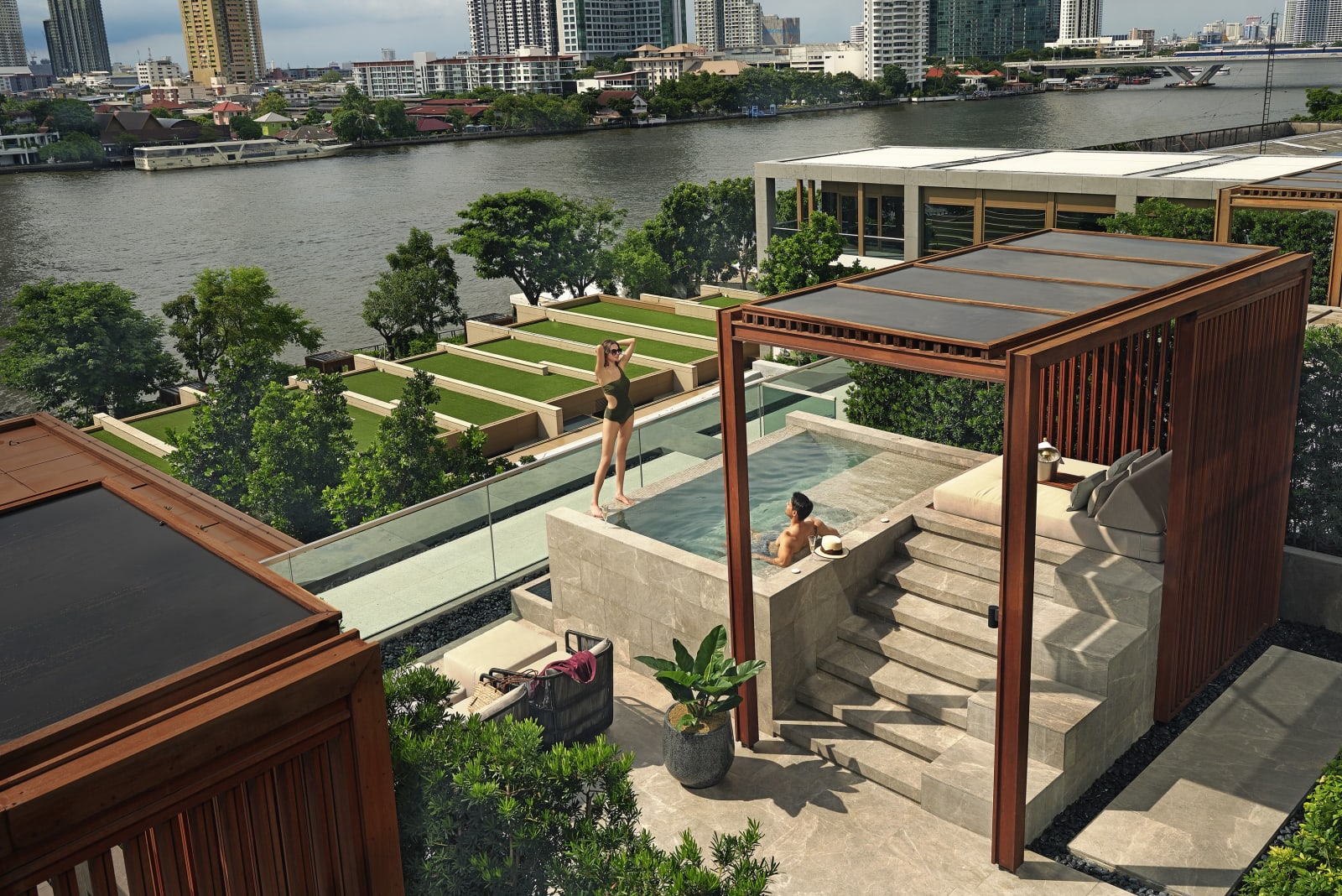The terrace, sala, and plunge pool of the Verandah at Capella Bangkok