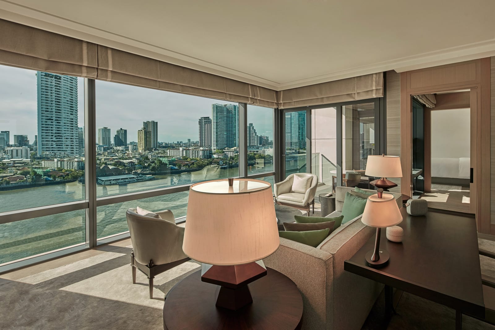 The living room of the River Premier Suite at Capella Bangkok