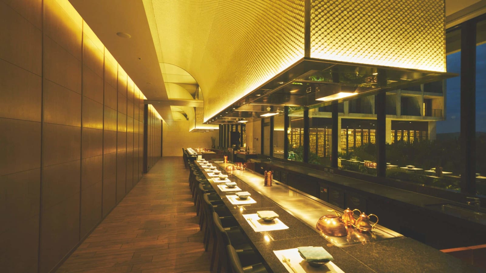 Cooking in progress at a teppanyaki counter