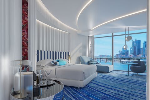 W Sydney 的 Spectacular King 客房，海洋色調