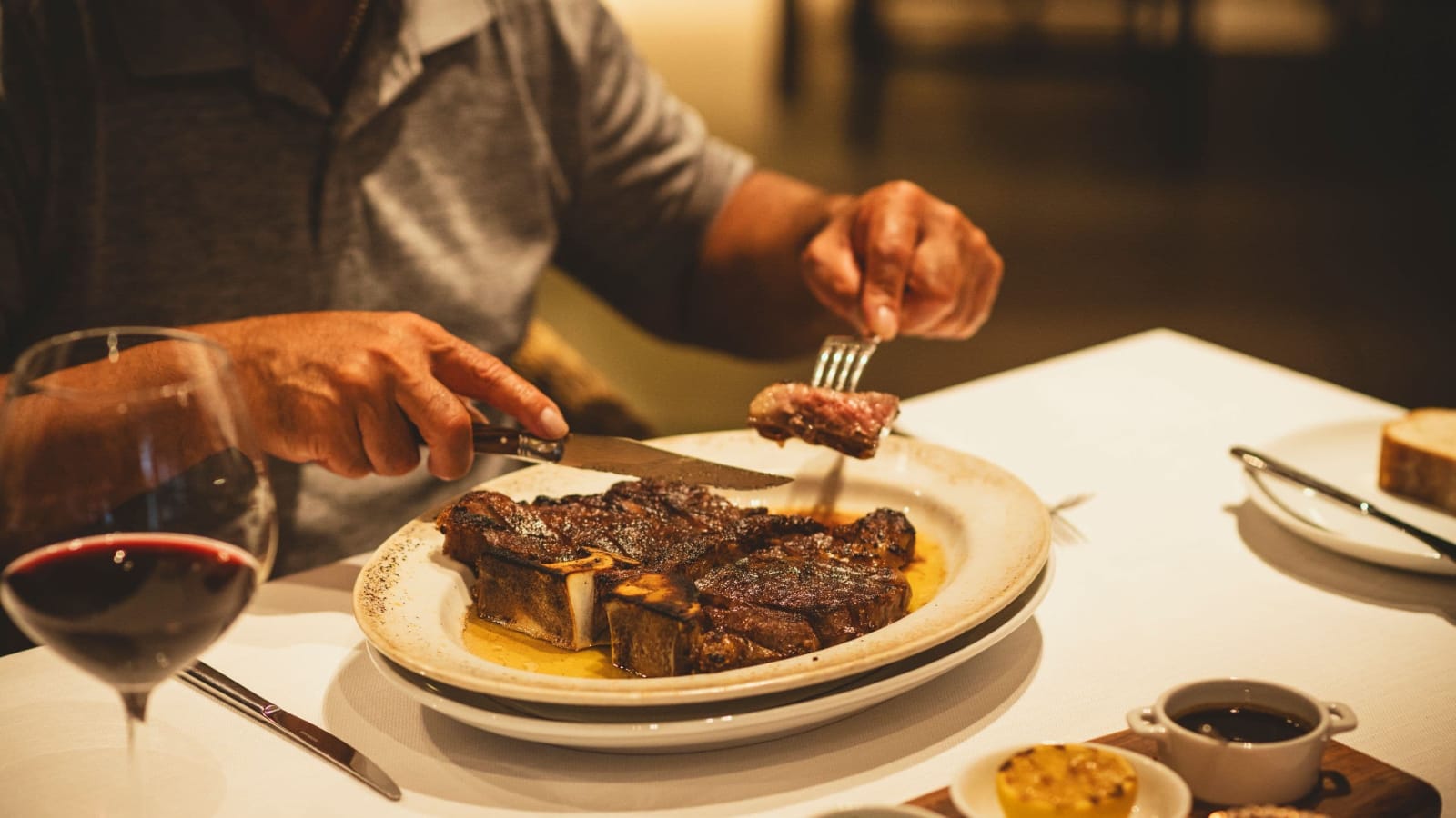 Sliced steak after broiling