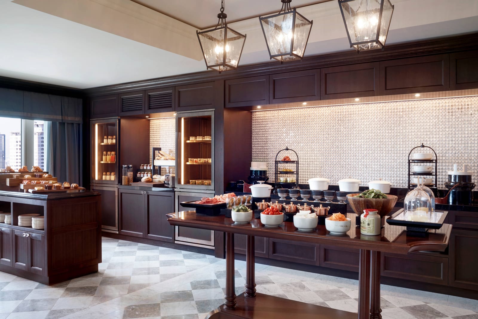 The Club Lounge on the 34th floor, living and dining areas