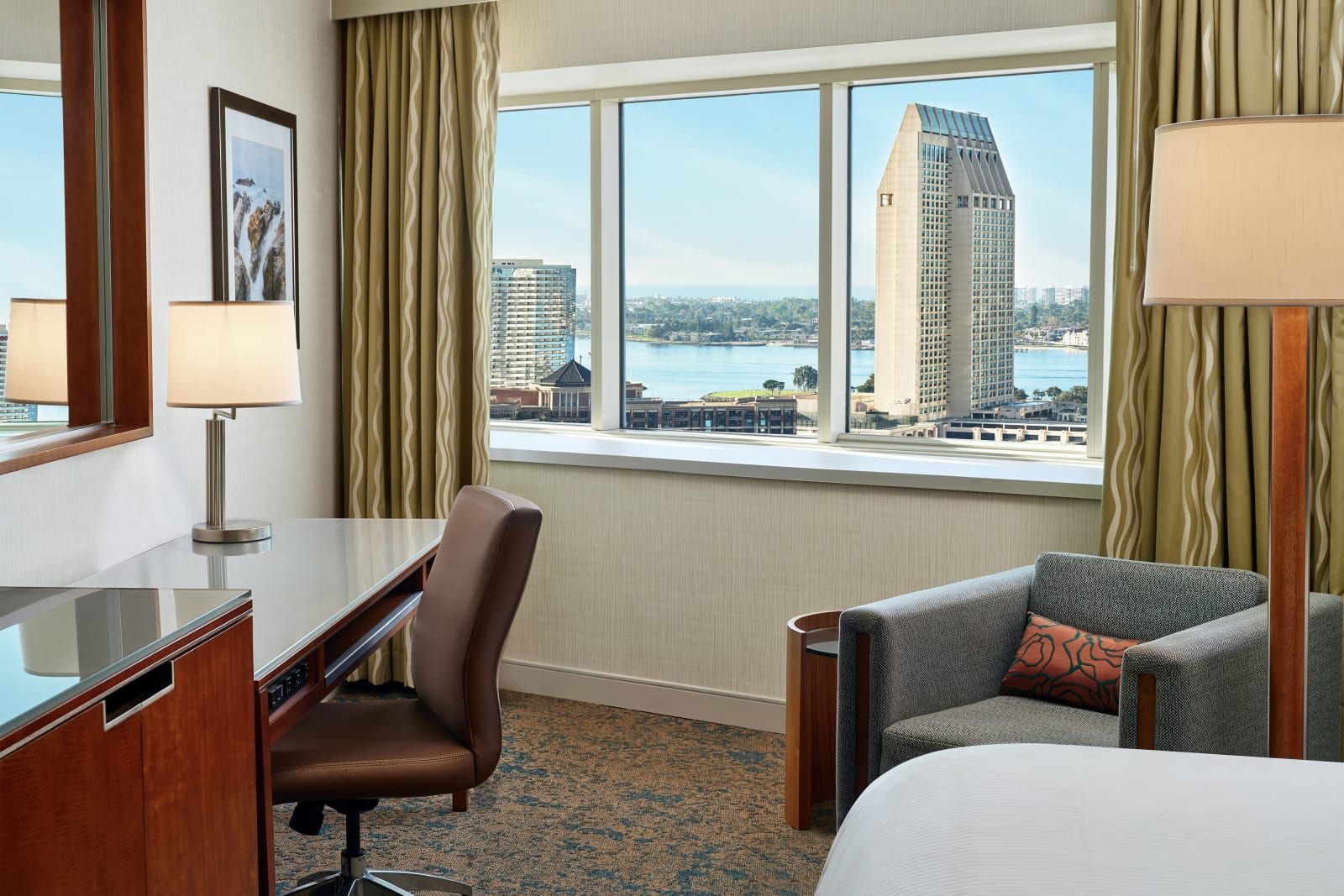 Large guest room window looking out over the bay toward the Coronado bridge