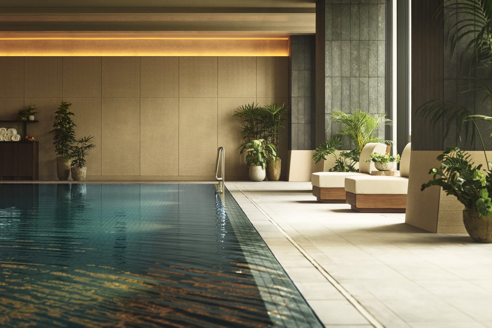 The daylit indoor pool at 1 Hotel Tokyo
